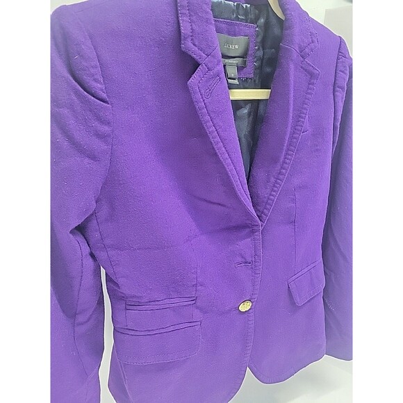 J. CREW Schoolboy 100% Wool Blazer Women’s Size 0 Purple Gold Buttons Jacket - Picture 1 of 16